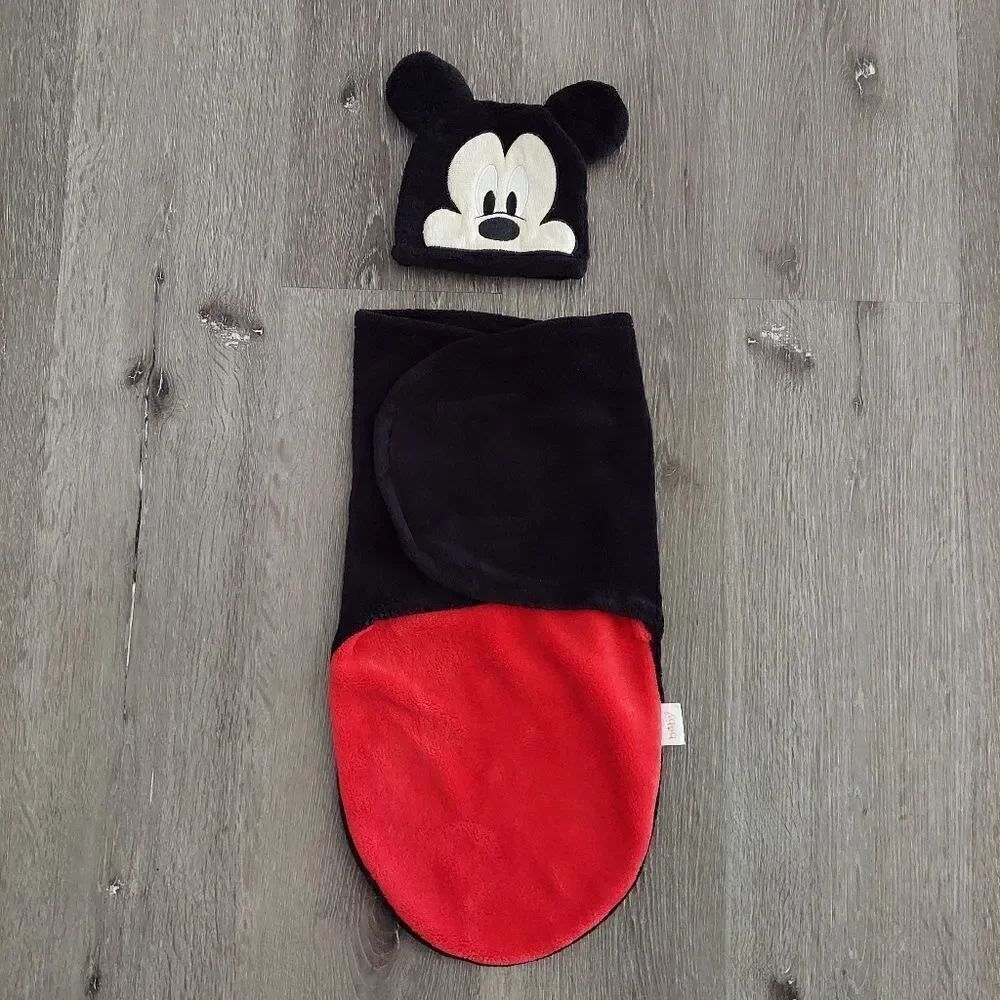 Disney Mickey Mouse Baby Boys 2 Pc Swaddle Sac & Cap - Black/Red 0/3M